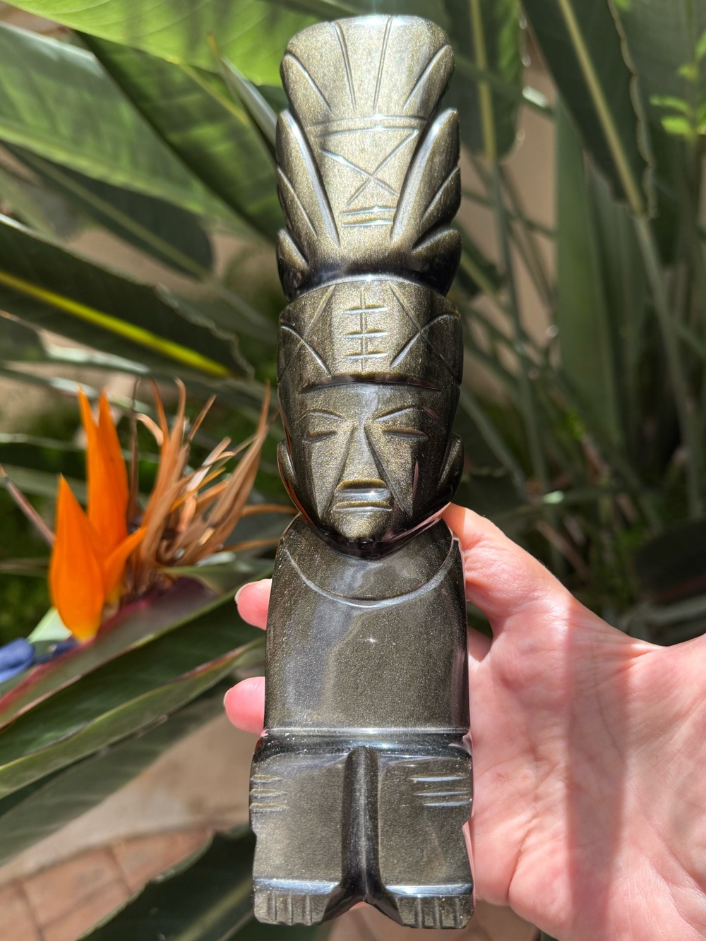Hand Carved Natural Green Obsidian Tribal Aztec Totem Figurine